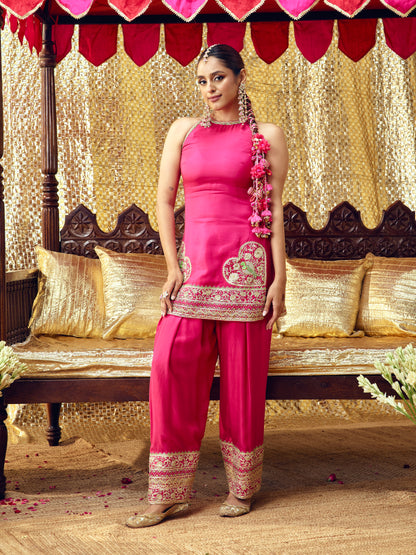 Tota Maina Farshi Salwar Set - Rani Pink