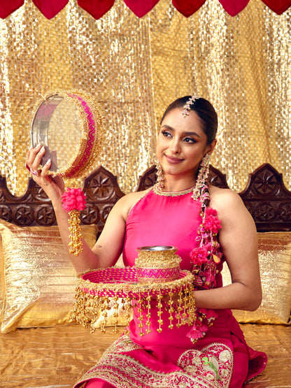 Tota Maina Karwa Chauth Kalash - Rani Pink
