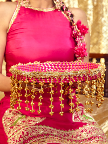 Tota Maina Karwa Chauth Thali - Rani Pink