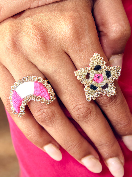 Jhilmil Set of Rings - Rani Pink