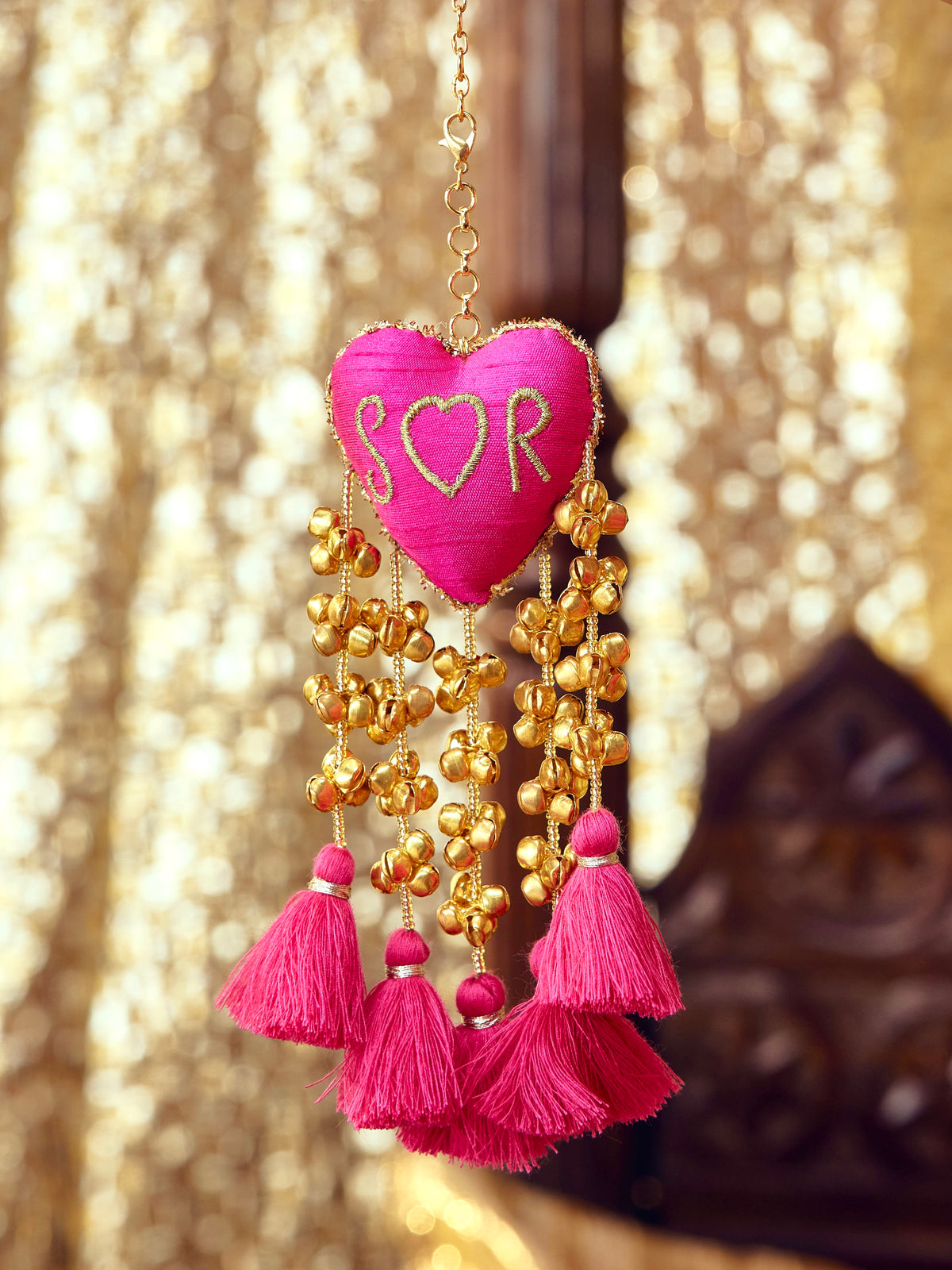 Custom Initial Rani Pink Ghungroo Bracelet (Single Hand)