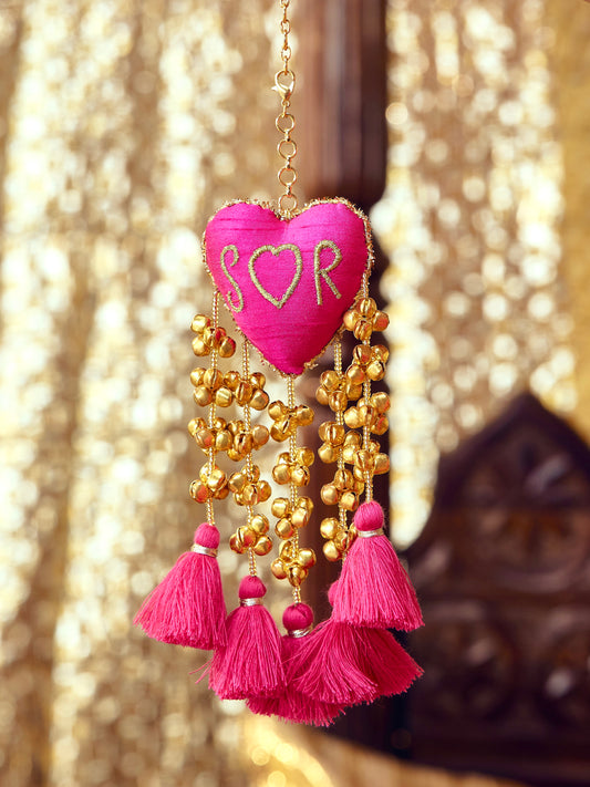 Custom Initial Rani Pink Ghungroo Bracelet (Single Hand)