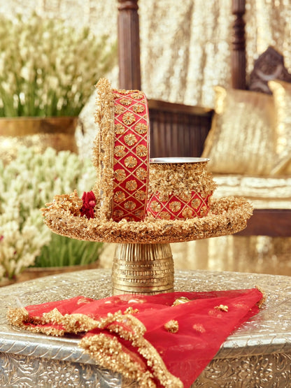 Chamak Essential Karwa Chauth Pooja Hamper - Red (Thali Without Latkan)