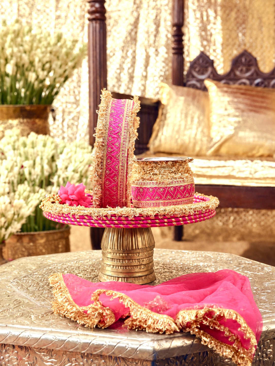 Tota Maina Essential Karwa Chauth Pooja Hamper - Rani Pink (Thali Without Latkan)