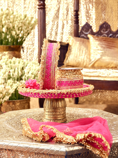 Tota Maina Essential Karwa Chauth Pooja Hamper - Rani Pink (Thali Without Latkan)