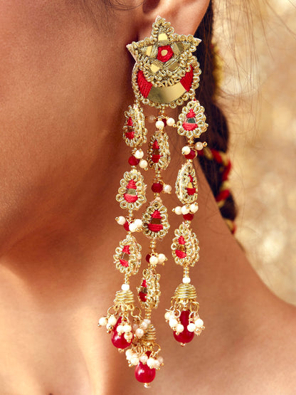 Gul Sitara Red Earrings & Mangtikka