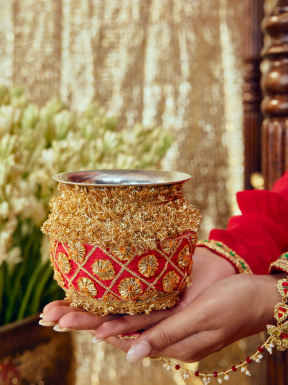Chamak Karwa Chauth Kalash - Red