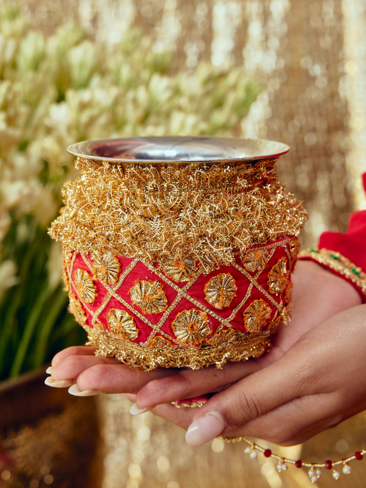Chamak Essential Karwa Chauth Full Pooja Hamper - Red