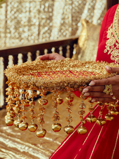 Chamak Karwa Chauth Thali - Red