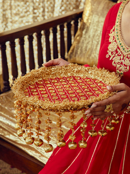 Chamak Karwa Chauth Thali - Red