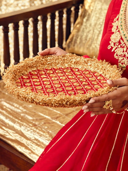Chamak Essential Karwa Chauth Pooja Hamper - Red (Thali Without Latkan)