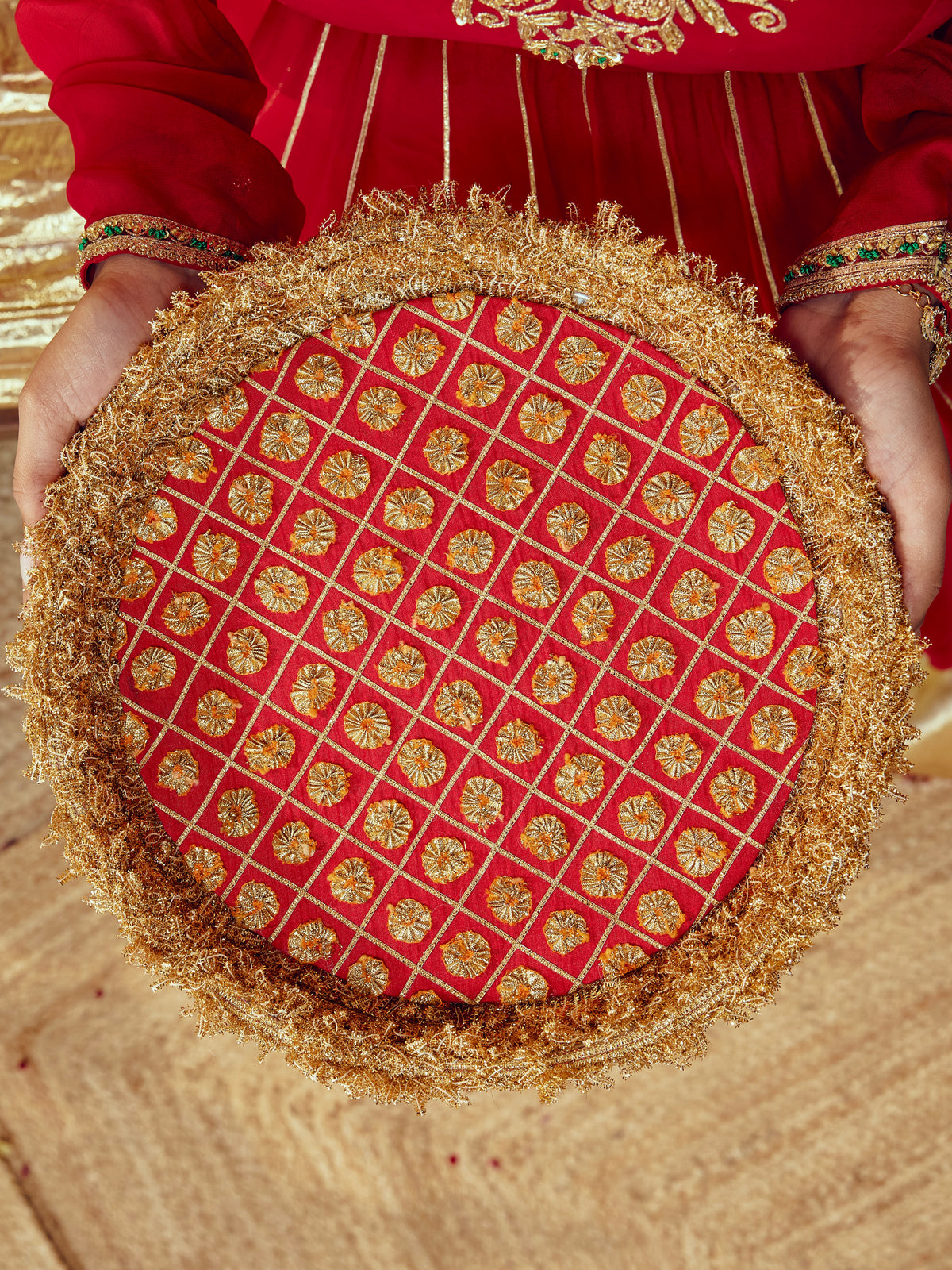 Chamak Essential Karwa Chauth Full Pooja Hamper - Red