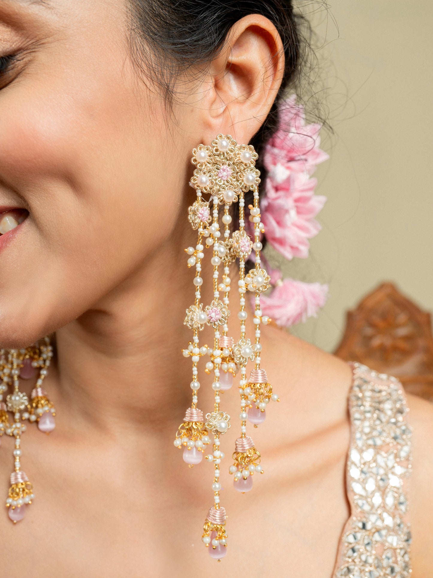 Long Chand Earrings with Earchains