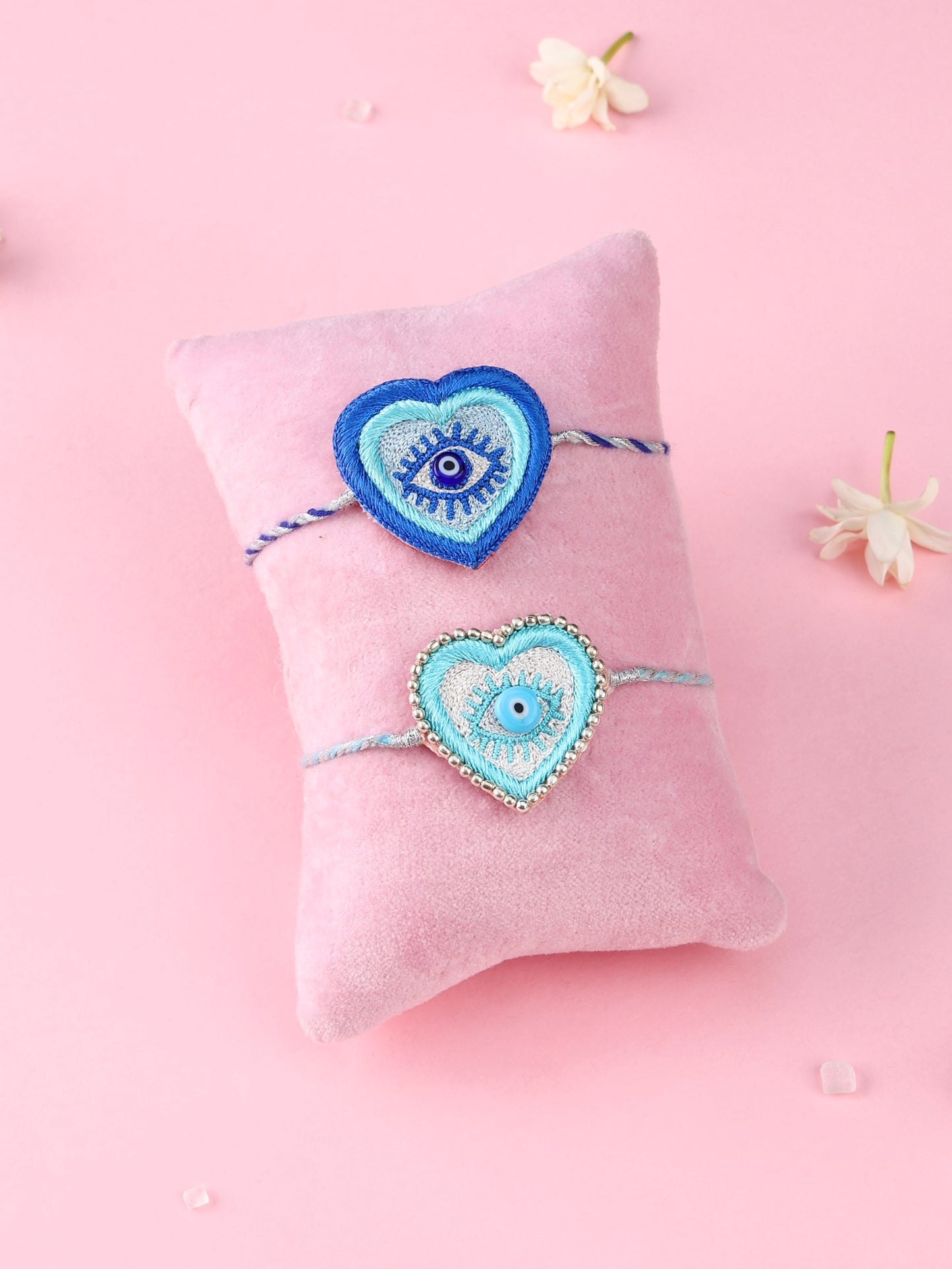 Evil Eye Heart Blue and Evil eye Heart Pastel Rakhi - Bhai Rakhi Set by Tonoto