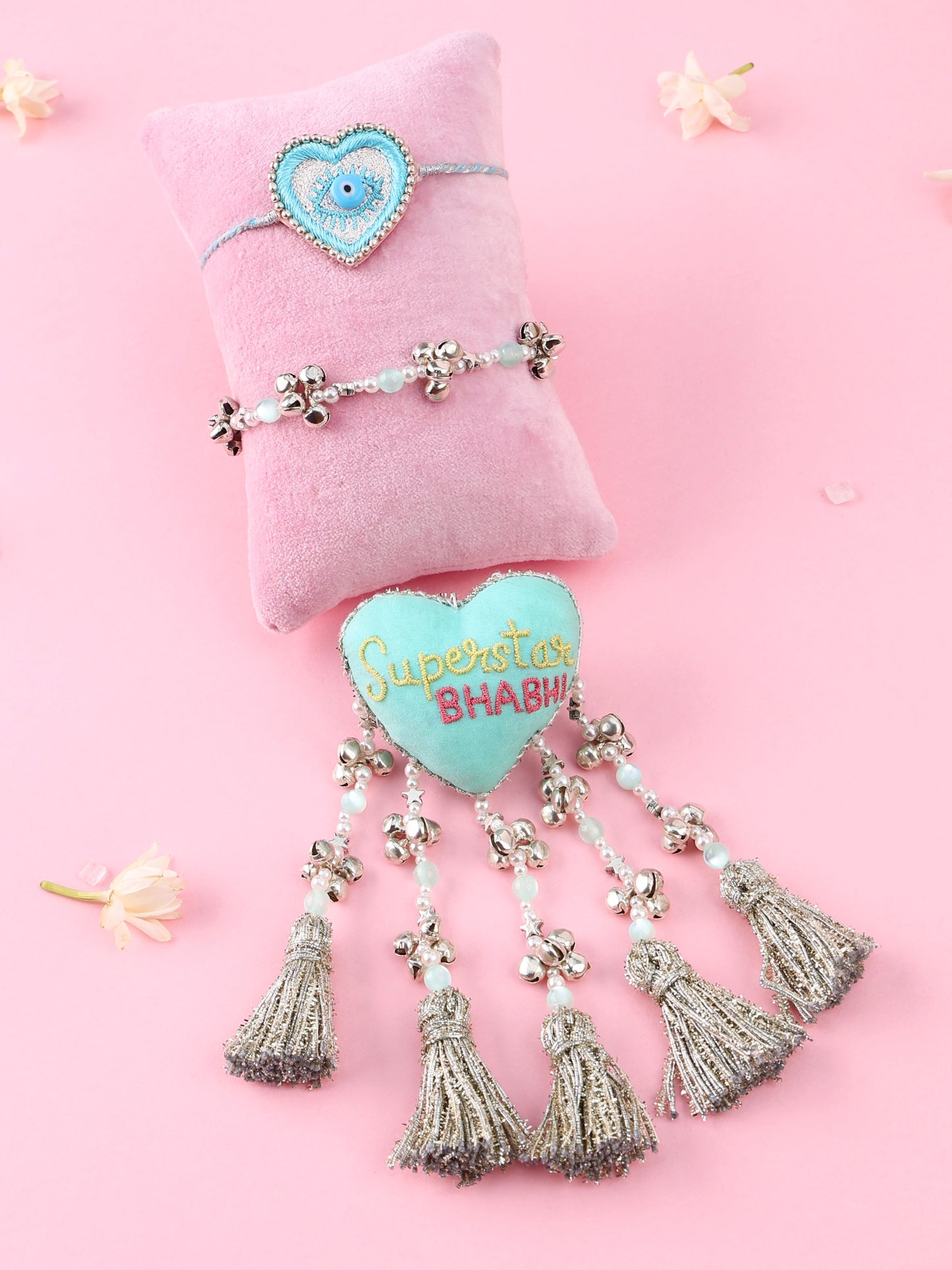 Evil Eye Heart Pastel Rakhi and Superstar Bhabhi Lumba - Bhai Bhabhi Rakhi Set  by Tonoto