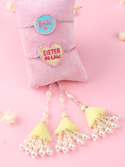 Bhai Neon Rakhi and Sister in Law Yellow Lumba - Bhai Bhabhi Rakhi Set  by Tonoto