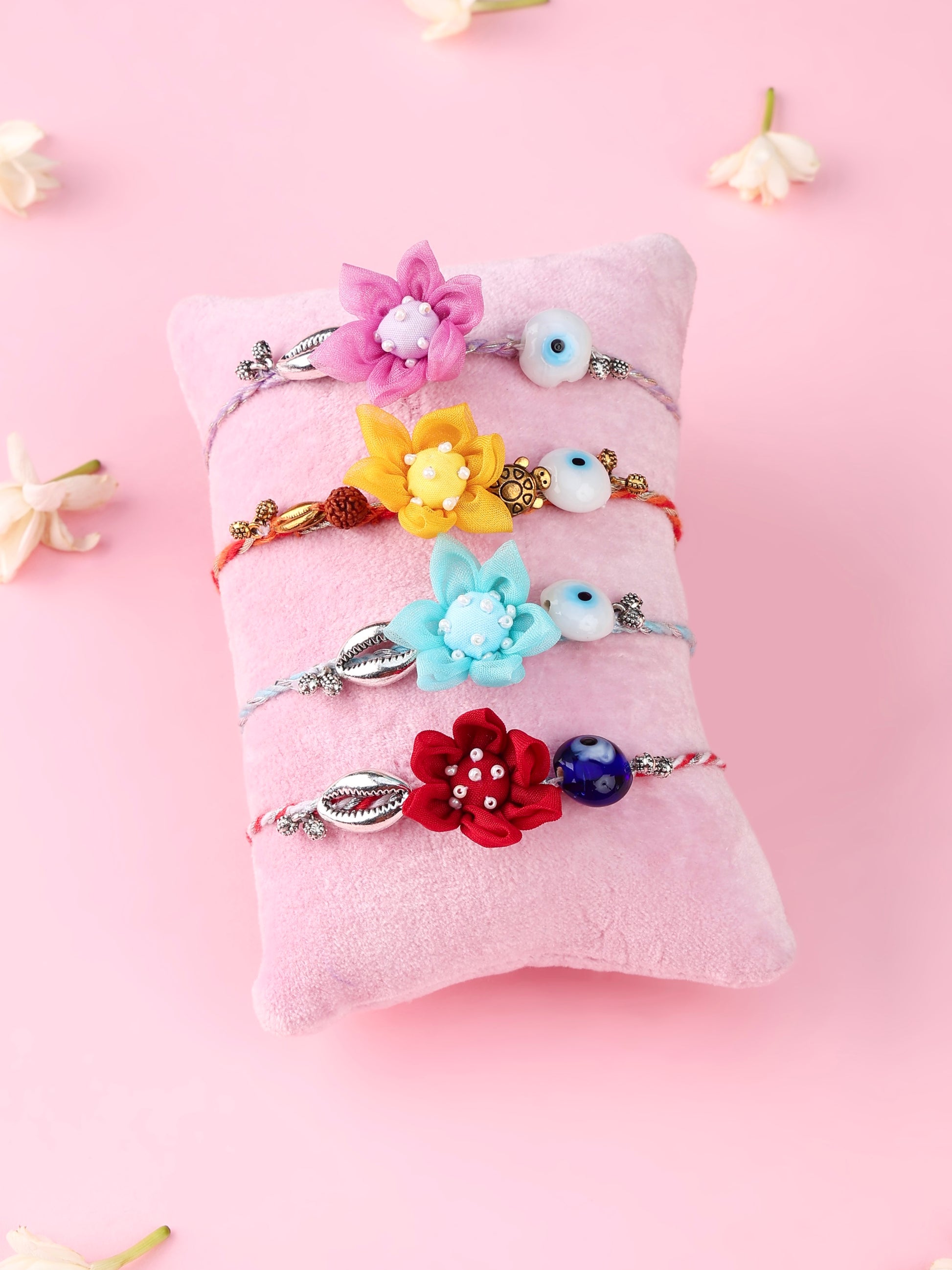 Floral Evil Eye Rakhi (Set of 4) - Bhai Rakhi Set by Tonoto