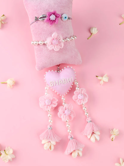 Floral Lilac Evil Eye Rakhi and Floral Bhabhi Lumba - Bhai Bhabhi Rakhi Set  by Tonoto