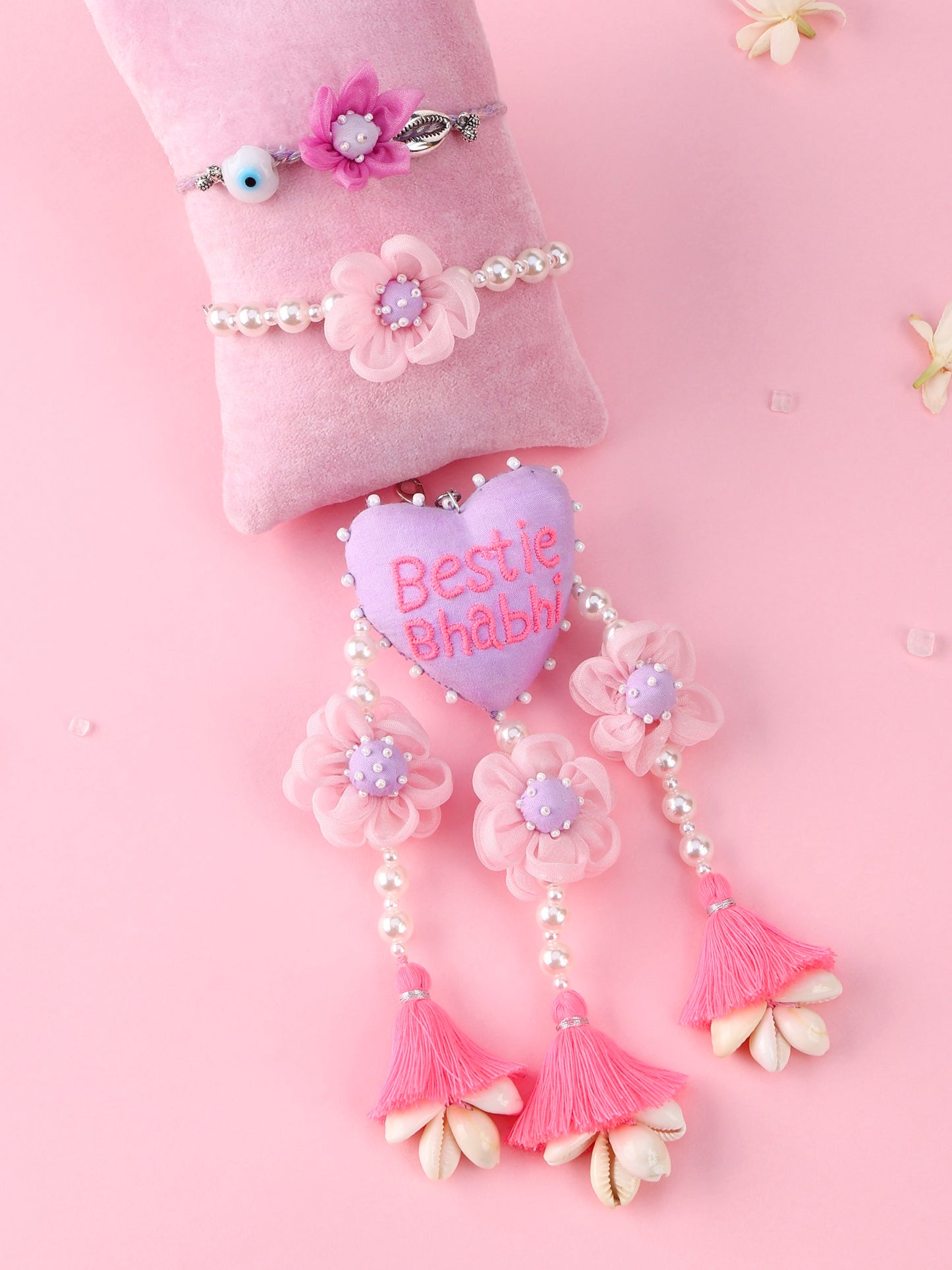 Floral Lilac Evil Eye Rakhi and Bestie Bhabhi Lumba - Bhai Bhabhi Rakhi Set  by Tonoto