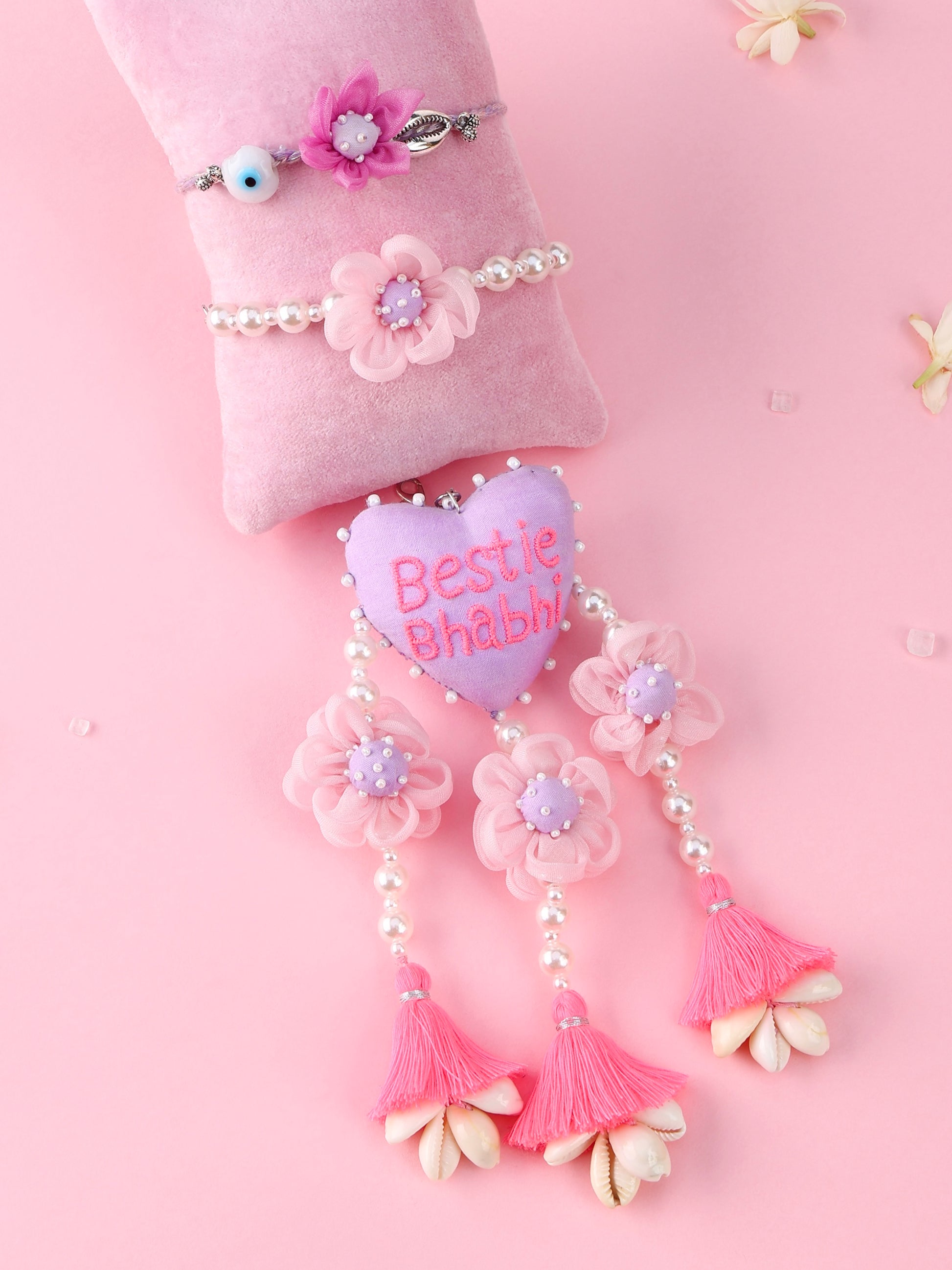 Floral Lilac Evil Eye Rakhi and Bestie Bhabhi Lumba - Bhai Bhabhi Rakhi Set  by Tonoto