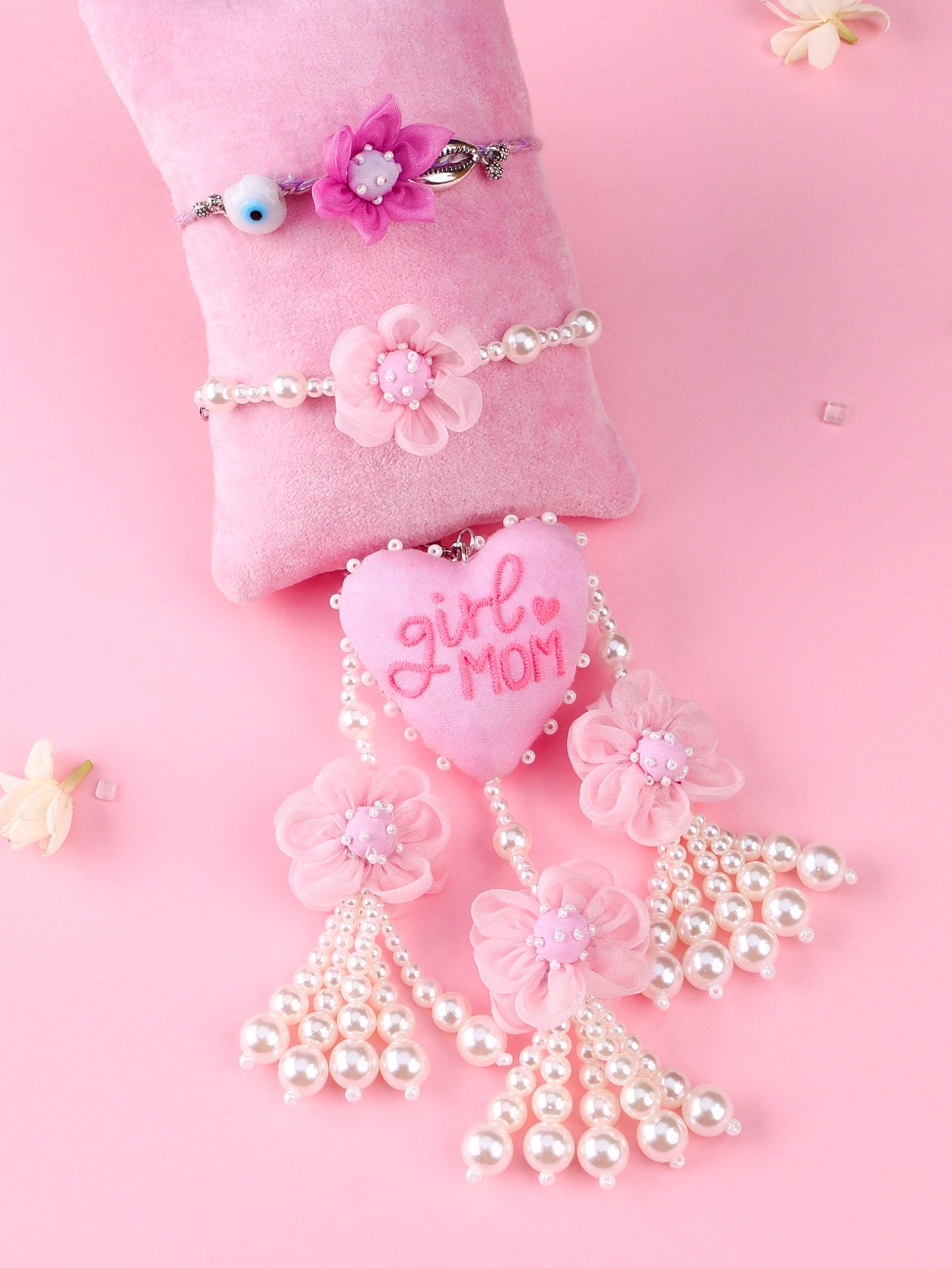Floral Lilac Evil Eye Rakhi and Girl Mom Lumba - Bhai Bhabhi Rakhi Set  by Tonoto