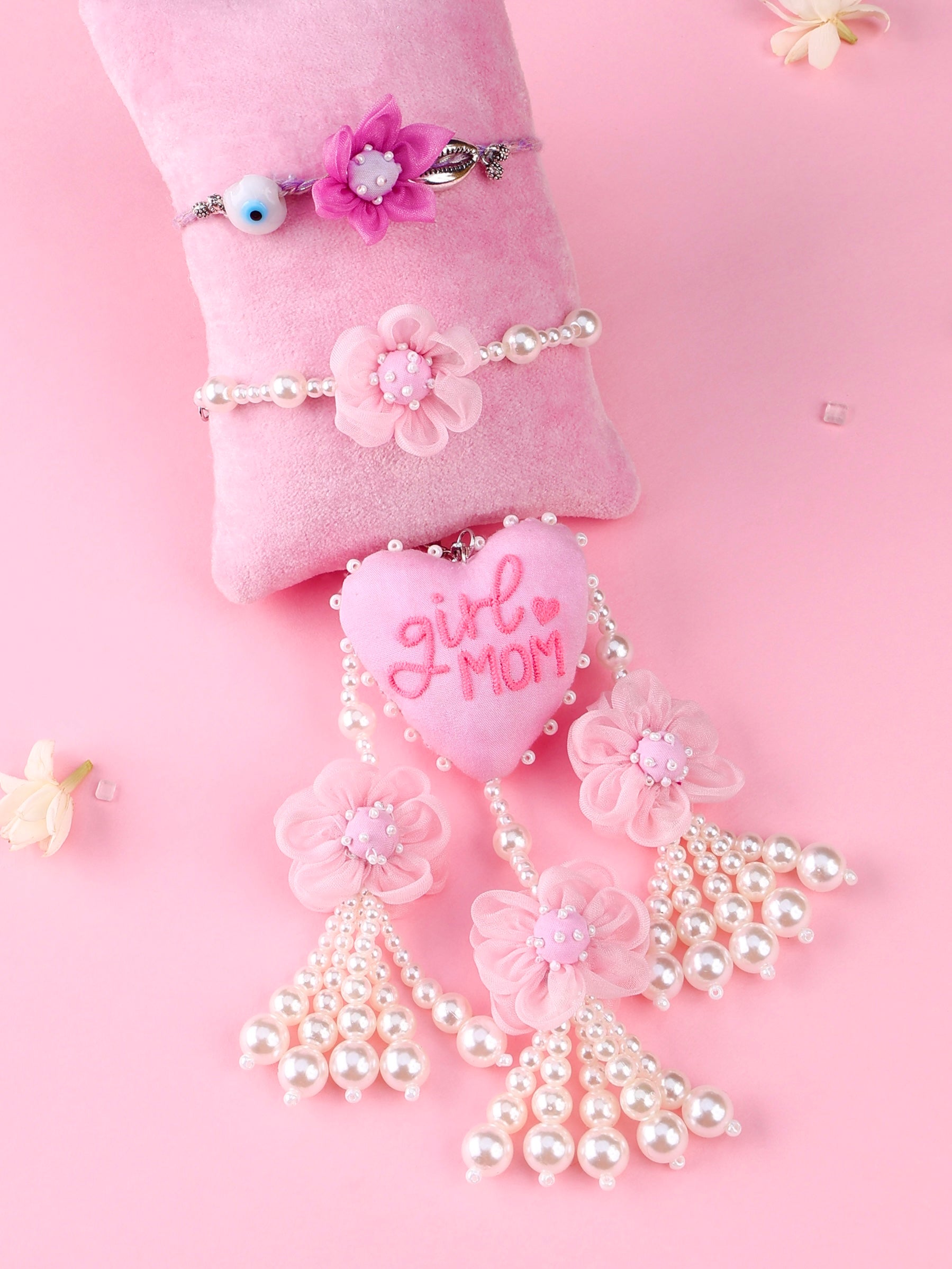 Floral Lilac Evil Eye Rakhi and Girl Mom Lumba - Bhai Bhabhi Rakhi Set  by Tonoto