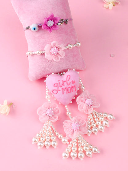 Floral Lilac Evil Eye Rakhi and Girl Mom Lumba - Bhai Bhabhi Rakhi Set  by Tonoto