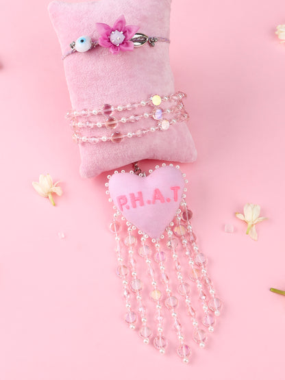 Floral Lilac Evil Eye Rakhi and P.H.A.T Lumba - Bhai Bhabhi Rakhi Set  by Tonoto