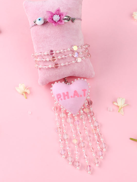 Floral Lilac Evil Eye Rakhi and P.H.A.T Lumba - Bhai Bhabhi Rakhi Set  by Tonoto