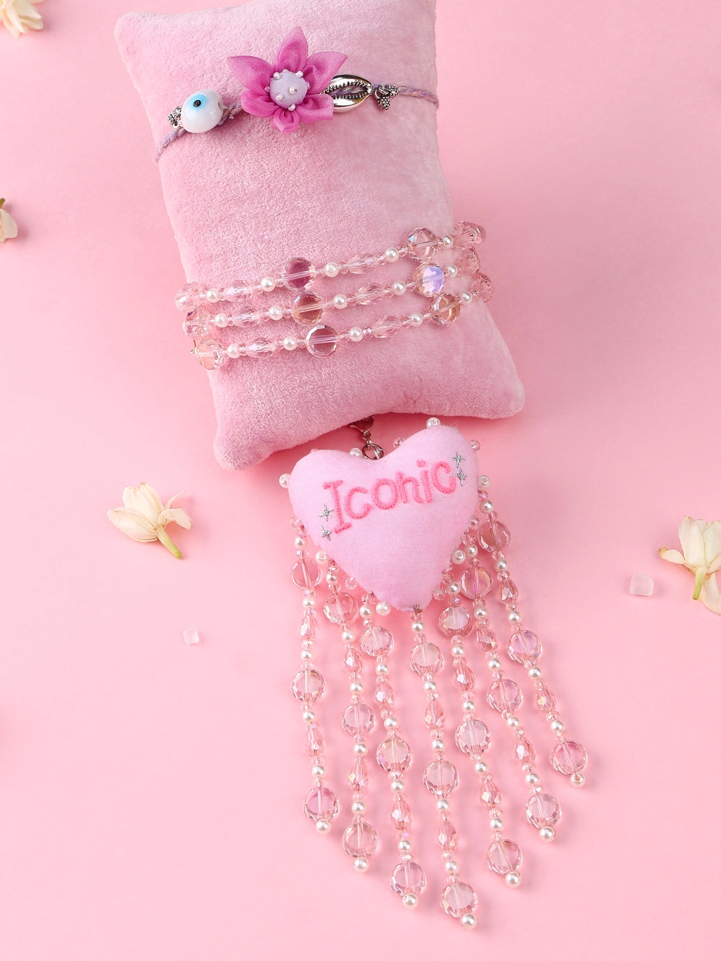 Floral Lilac Evil Eye Rakhi and Iconic Lumba - Bhai Bhabhi Rakhi Set  by Tonoto
