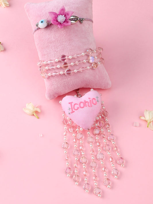 Floral Lilac Evil Eye Rakhi and Iconic Lumba - Bhai Bhabhi Rakhi Set  by Tonoto