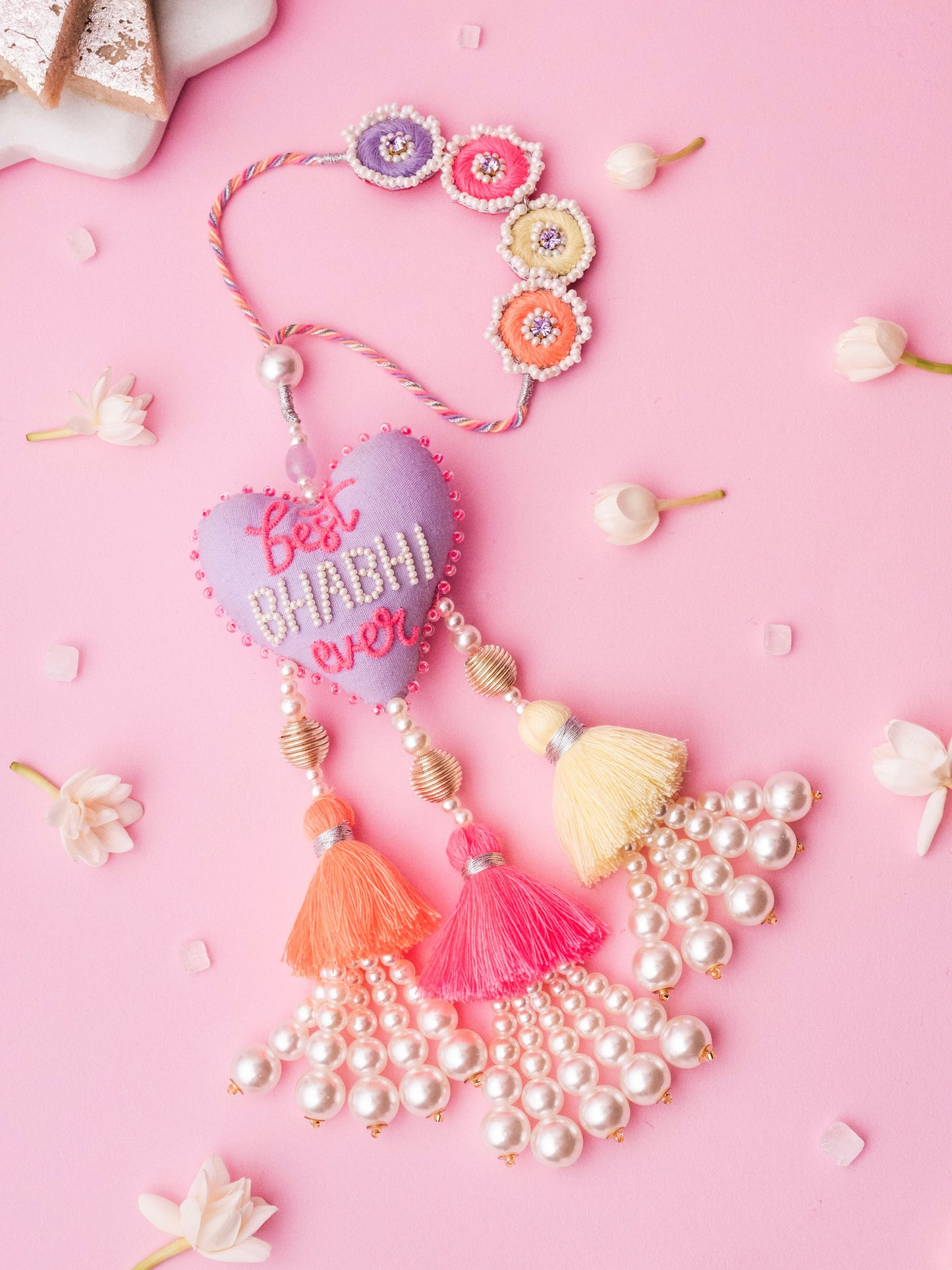 Decorative best bhabhi ever lumba with pearl and tassel detail