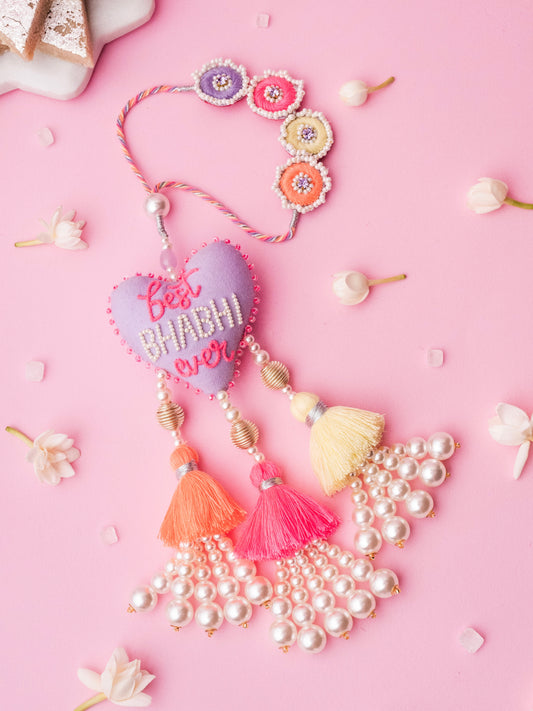 Decorative best bhabhi ever lumba with pearl and tassel detail