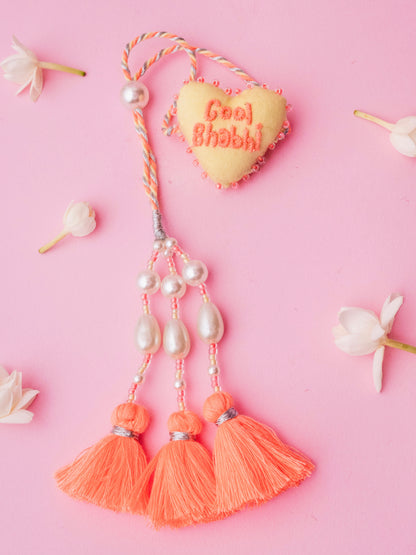 Describe cool bhabhi  lumba with tassel and pearl detail
