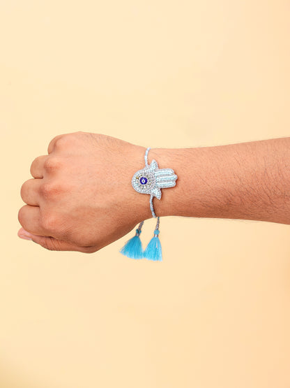 Evil Eye Hamsa Blue Brother Rakhi & Evil Eye Crystal Lumba Rakhi