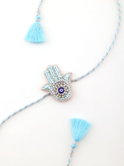 Evil Eye Hamsa Blue Brother Rakhi & Evil Eye Crystal Lumba Rakhi