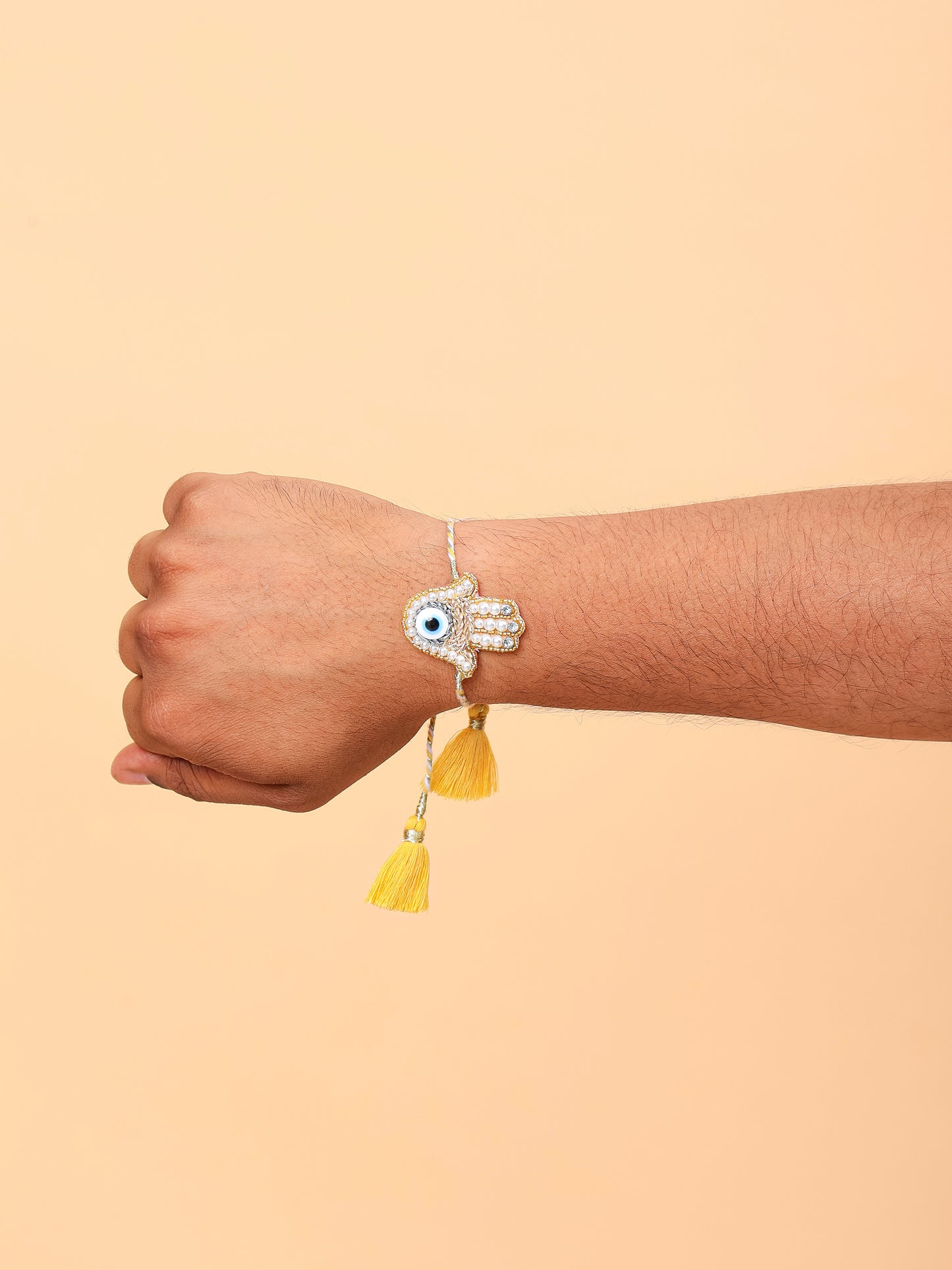 Evil Eye Hamsa Gold Brother Rakhi & Evil Eye Crystal Lumba Rakhi (Gift Packaging Available)