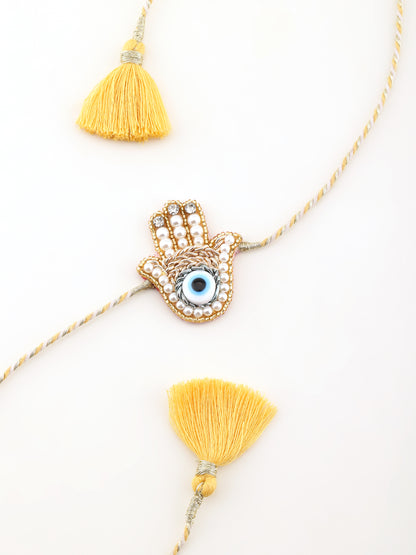 Evil Eye Hamsa Gold Brother Rakhi & Evil Eye Crystal Lumba Rakhi