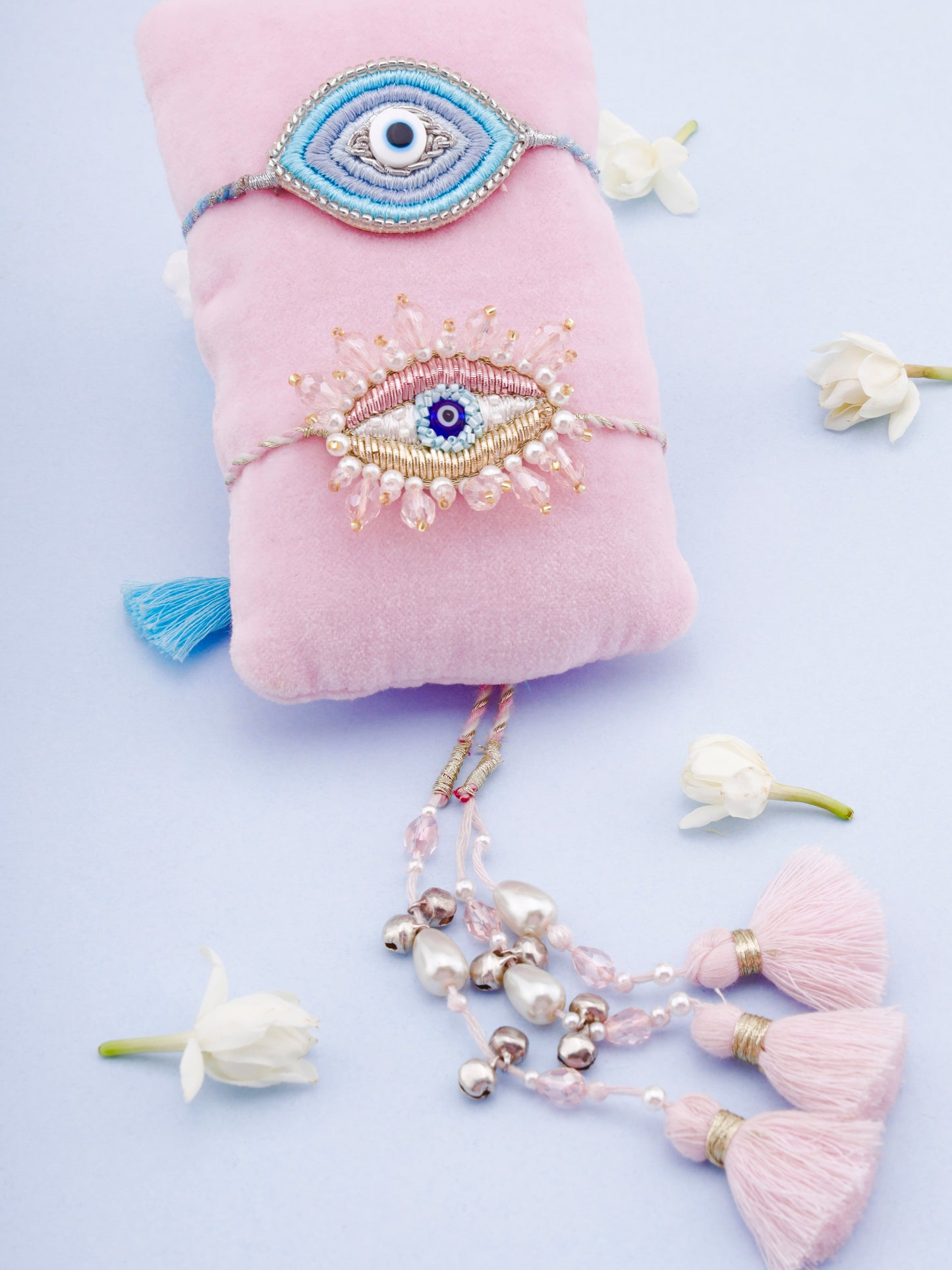 Evil Eye Ocean Blue Brother Rakhi & Evil Eye Crystal Lumba Rakhi (Gift Packaging Available)