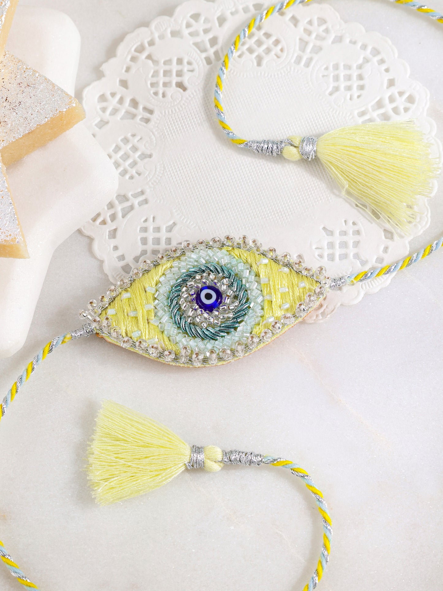 Evil Eye Brother Rakhi - Yellow (Gift Packaging Available)