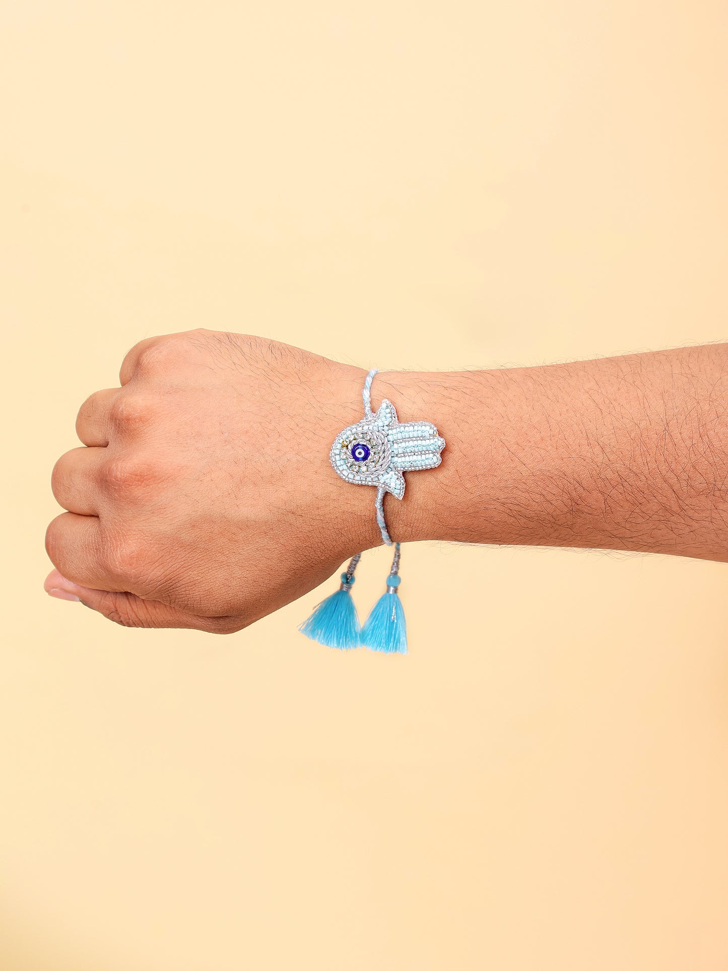 Evil Eye Hamsa Brother Rakhi - Blue (Gift Packaging Available)