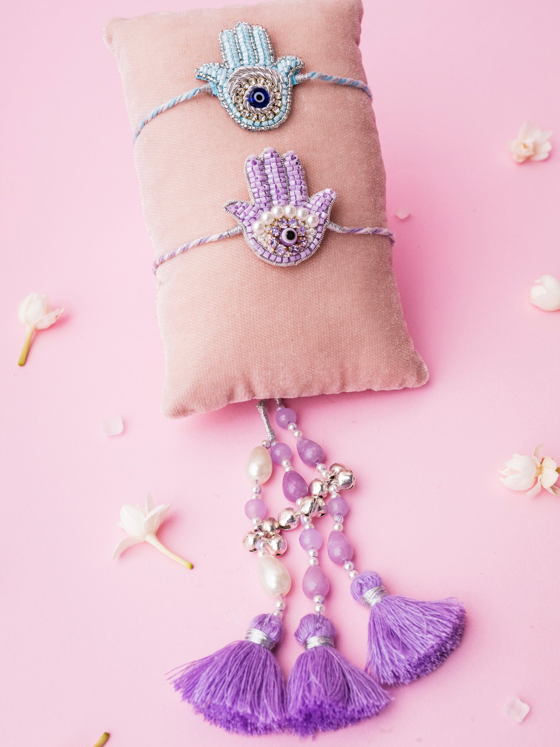 Decorative hamsa rakhi and hamsa lumba combo