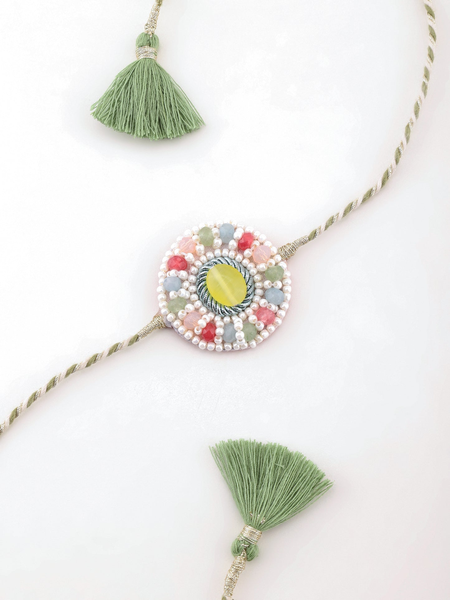 Pastel Multi Semi-Precious Stone Brother Rakhi (Gift Packaging Available)