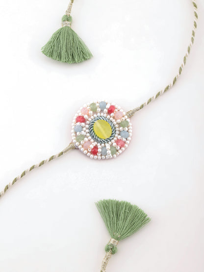 Pastel Multi Semi-Precious Stone Brother Rakhi