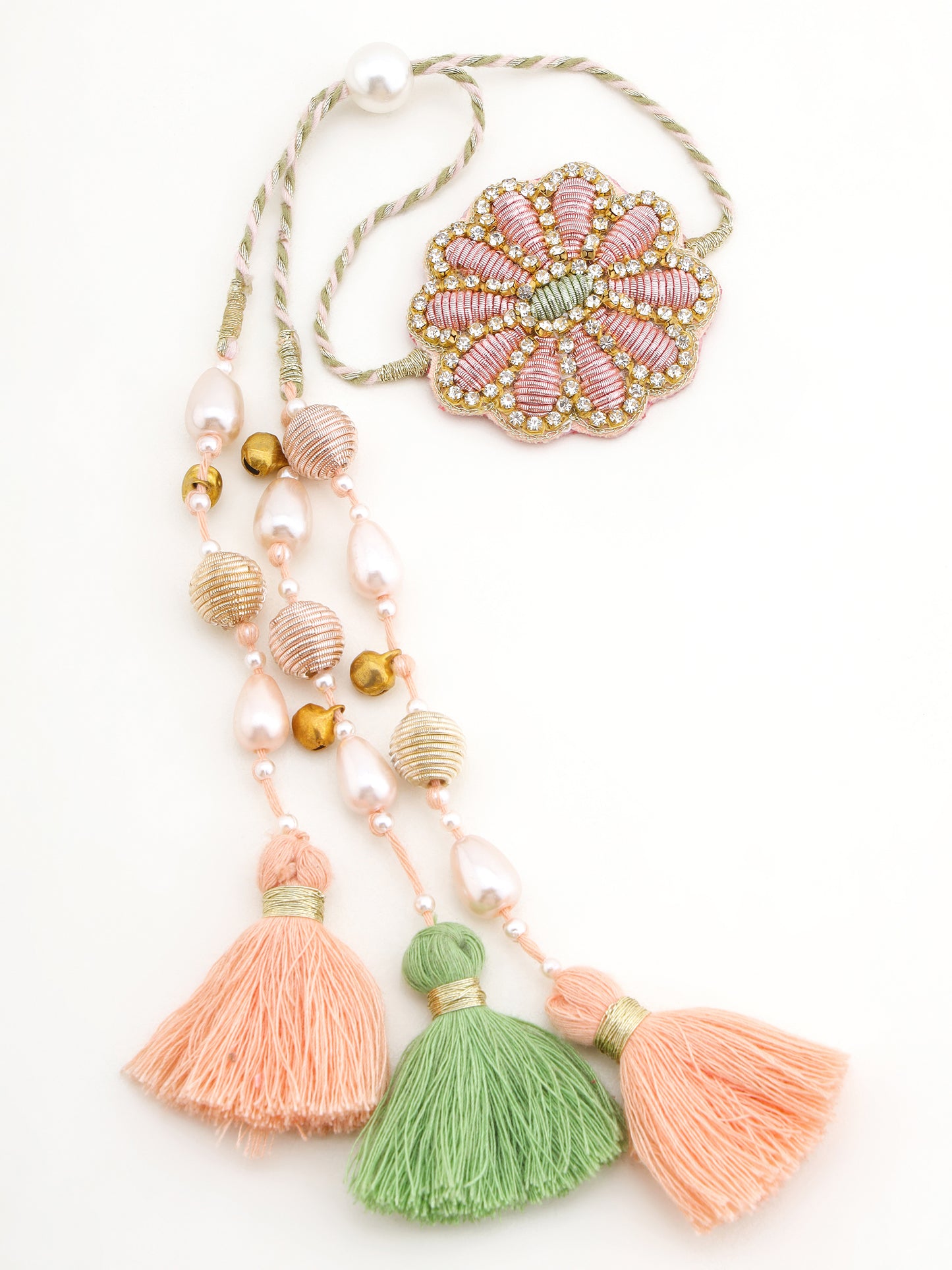 Semi-Precious Stone Rakhi & Pastel Flower Lumba Rakhi