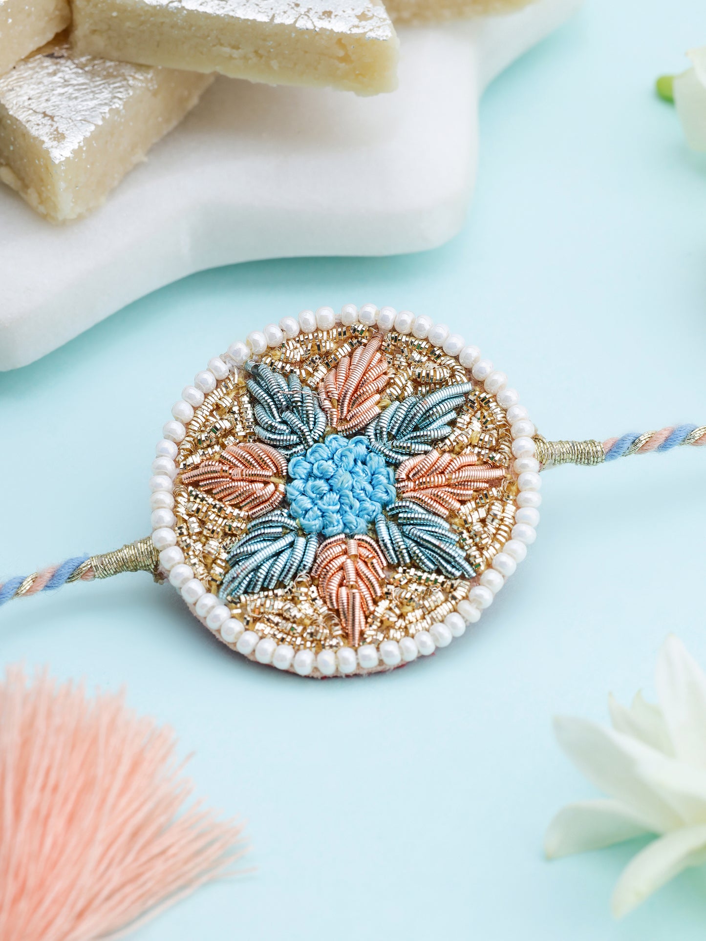 Pastel Flower Rakhi & Rang Lumba Rakhi (Gift Packaging Available)