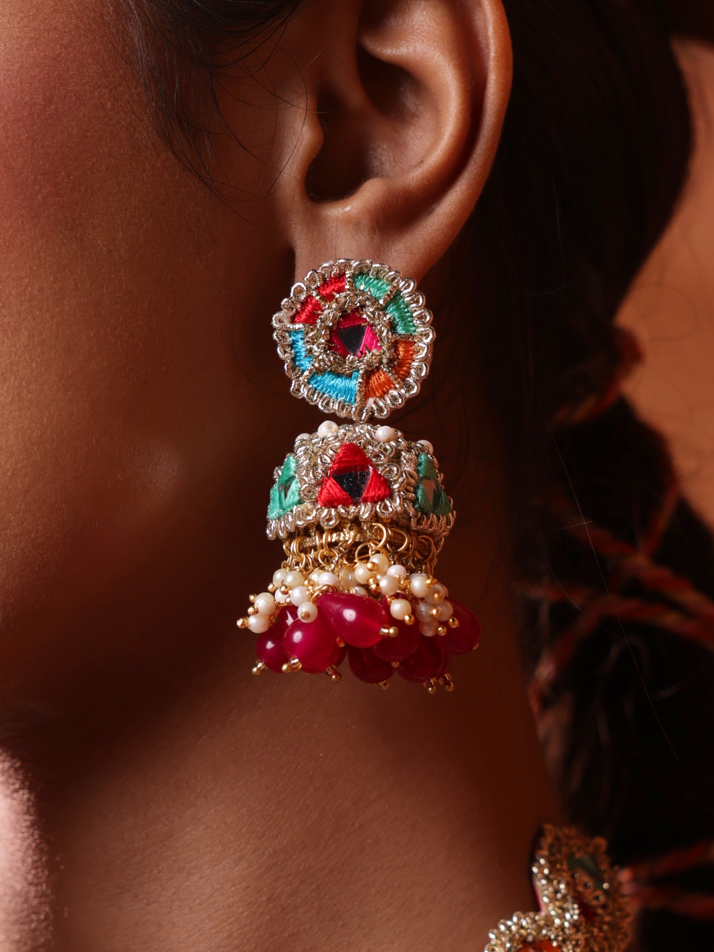 Phulkari (Jhumki Earrings, Mathapatti, Necklace & Pair of Hathphool)