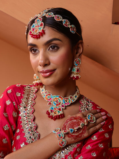 Phulkari (Jhumki Earrings, Mathapatti, Necklace & Pair of Hathphool)