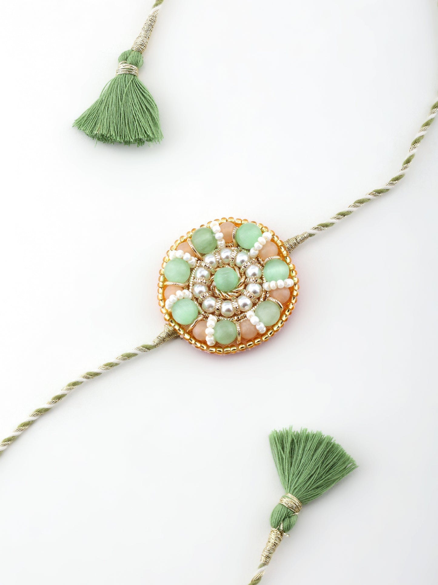 Semi-Precious Stone Rakhi & Pastel Flower Lumba Rakhi