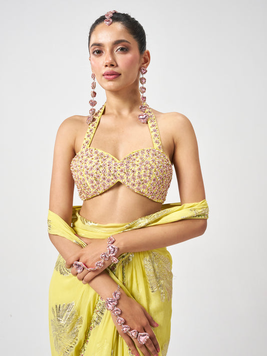 Sweetheart Sparkle Pink Dangler Earrings, Mangtikka & Pair Of Hathphool Set
